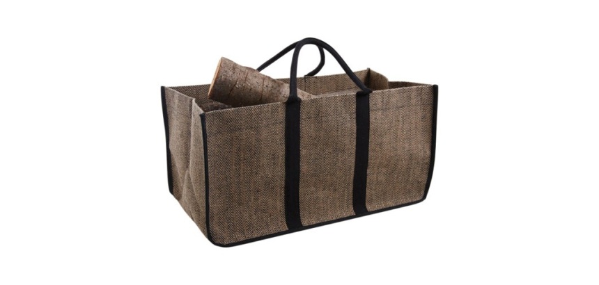 Sac à bûches en jute plastifié - motif chevron - 70 L