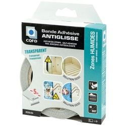Bande adhésive antiglisse - zones humides - L : 5 m - l : 25 mm - transpare