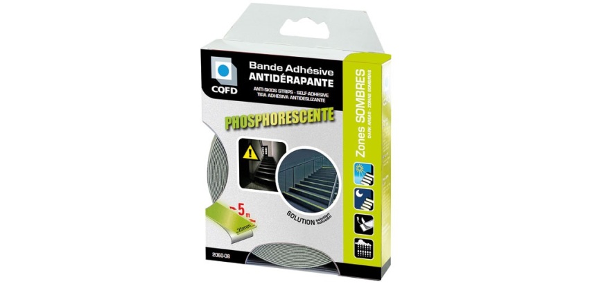 Bande adhésive antidérapante - phosphorescente - L : 5 m - l : 25 mm