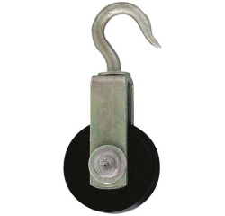 Poulie crochet - résistance 63 Kg - acier zingué - galet 40mm - corde 10mm