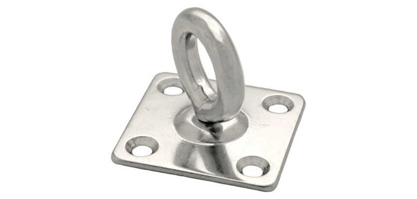 Platine carré avec anneau mobile - L : 50 mm - ép.8 mm - D19 mm - acier ino