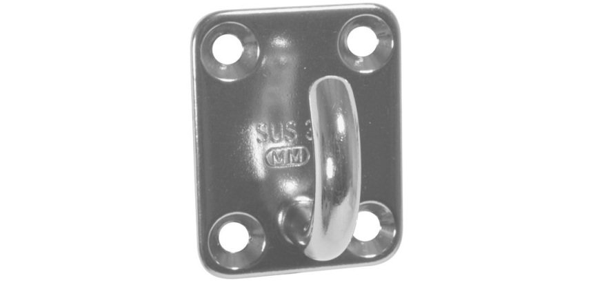 Platine rectangulaire avec crochet ouvert - L : 40 mm - l : 50 mm - D22 mm