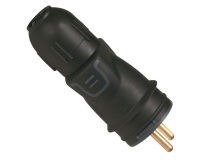 Fiche caoutchouc mâle avec terre - presse-étoupe - 16 A - IP44 - noir