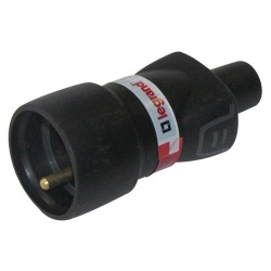 Fiche caoutchouc avec terre 16 A - femelle - sortie droite - IP44 - noir