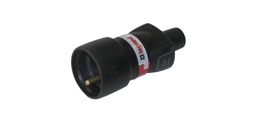 Fiche caoutchouc avec terre 16 A - femelle - sortie droite - IP44 - noir