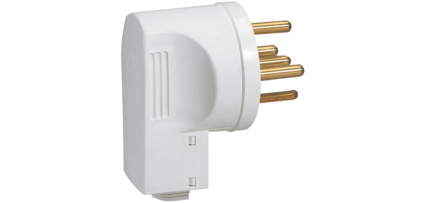 Fiche mâle 3P+N+T 20a coudée blanc 380v blister