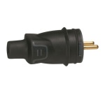Fiche caoutchouc avec terre 16 A - mâle - sortie droite - IP 44 -noir