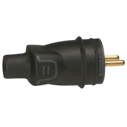 Fiche caoutchouc avec terre 16 A - mâle - sortie droite - IP 44 -noir