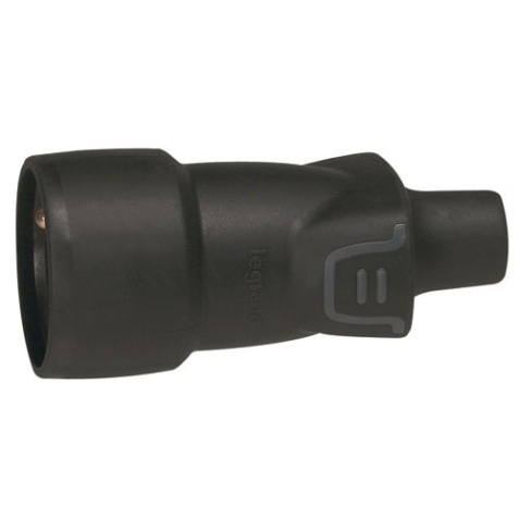 Fiche caoutchouc avec terre 16 A - femelle - sortie droite - IP 44 -noir