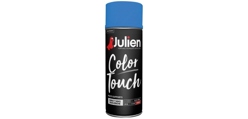 Peinture brillante multi-supports Color Touch Julien - Aérosol de 400 ml, bleu radieux RAL 5019