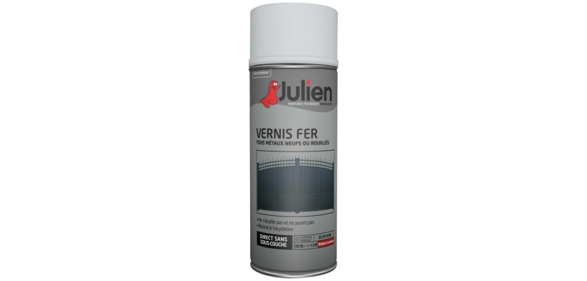 Vernis tous métaux neufs ou rouillés Julien - Aérosol de 400 ml, inoclore brillant