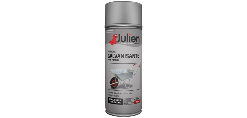 Peinture galvanisante tous métaux Julien - Aérosol de 400 ml, argenté brillant