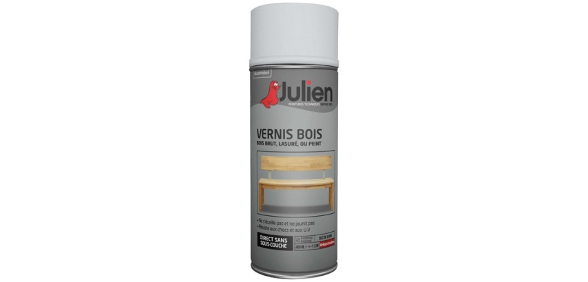 Vernis spécial bois Julien - Aérosol de 400 ml, incolore satin