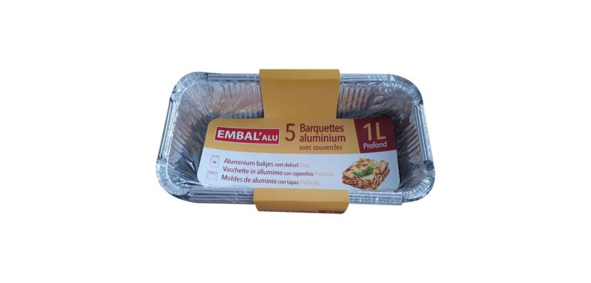 Barquette aluminium profonde - avec couvercle - 1 L - lot de 5