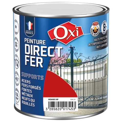 Peinture fer brillante - direct fer - intérieur - extérieur - 500 mL - roug