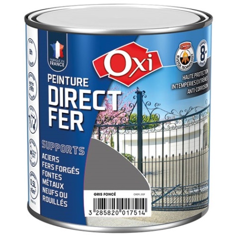 Peinture fer brillante - direct fer - intérieur - extérieur - 500 mL - gris