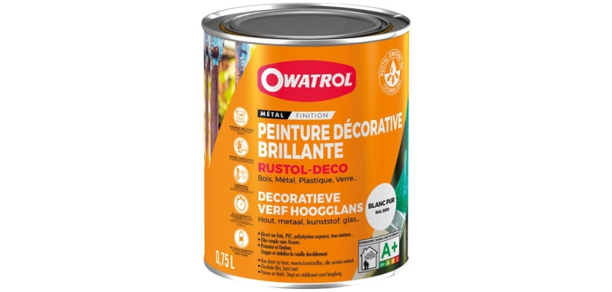 Peinture antirouille 0,75 L Brillante Rustol Déco - Blanc Pur RAL 9100