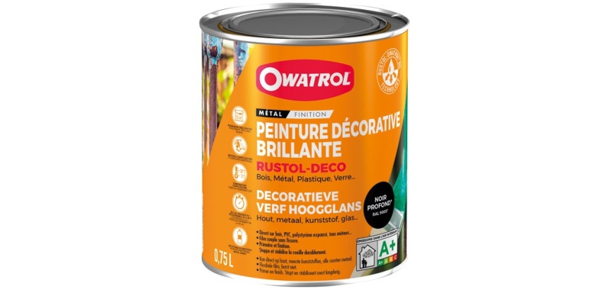 Peinture antirouille 0,75 L Brillante Rustol Déco - Noir Profond RAL 9005