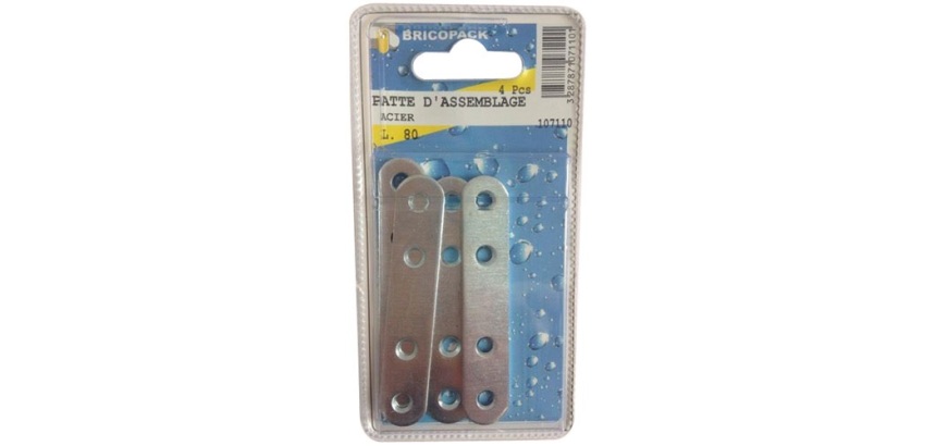 Patte d'assemblage - acier - 80 mm - sachet de 4