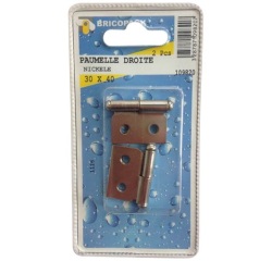 Paumelle droite nickelee - 30x40 mm - lot de 2