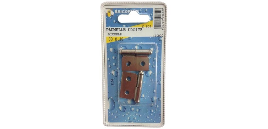 Paumelle droite nickelee - 30x40 mm - lot de 2