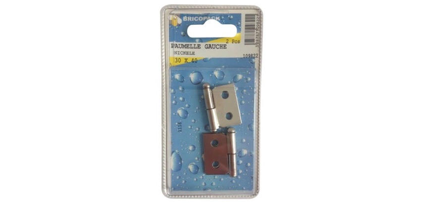Paumelle gauche nickelee - 30x40 mm - lot de 2