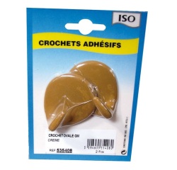 Crochet adhésif grand modèle - ovale - créamique - ivoire - lot de 2