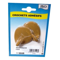 Crochet adhésif grand modèle - ovale - créamique - ivoire - lot de 2