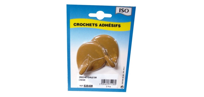 Crochet adhésif grand modèle - ovale - créamique - ivoire - lot de 2