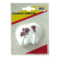 Crochet adhésif rose - ovale - blanc - lot de 2