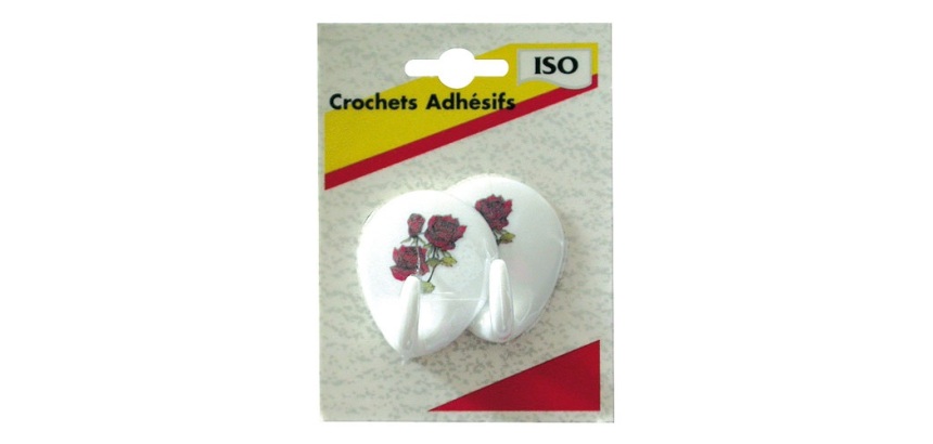 Crochet adhésif rose - ovale - blanc - lot de 2