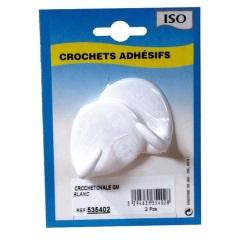 Crochet adhésif grand modèle- ovale - créamique - blanc - lot de 2