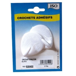 Crochet adhésif grand modèle- ovale - créamique - blanc - lot de 2