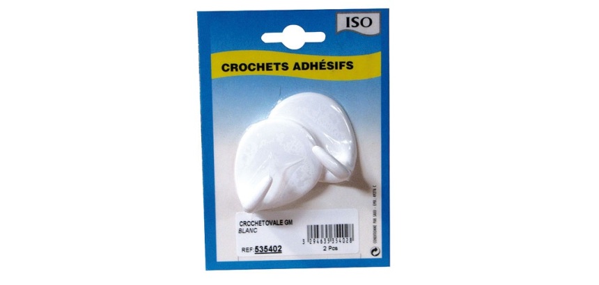 Crochet adhésif grand modèle- ovale - créamique - blanc - lot de 2