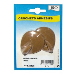 Crochet adhésif grand modèle - ovale - créamique - crème - lot de 2