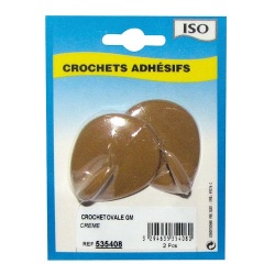 Crochet adhésif grand modèle - ovale - créamique - crème - lot de 2