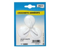 Crochet adhésif petit modèle - ovale - créamique - blanc - lot de 3