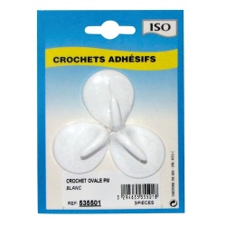 Crochet adhésif petit modèle - ovale - créamique - blanc - lot de 3
