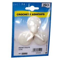 Crochet adhésif petit modèle - ovale - créamique - ivoire - lot de 3
