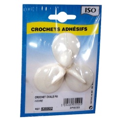 Crochet adhésif petit modèle - ovale - créamique - ivoire - lot de 3