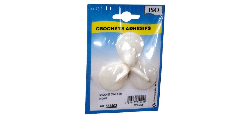 Crochet adhésif petit modèle - ovale - créamique - ivoire - lot de 3