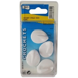 Crochet adhésif mini - ovale - créamique - blanc - lot de 4