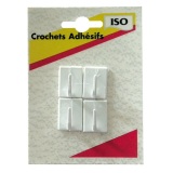 Crochet adhésif mini - nylon - blanc - lot de 4