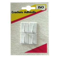 Crochet adhésif mini - nylon - blanc - lot de 4