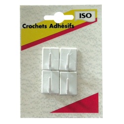 Crochet adhésif mini - nylon - blanc - lot de 4