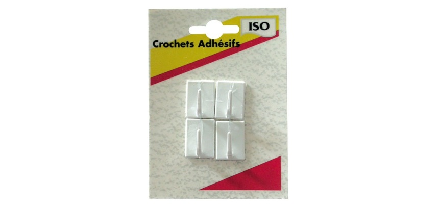 Crochet adhésif mini - nylon - blanc - lot de 4