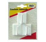 Crochet adhésif - carré - blanc - lot de 3