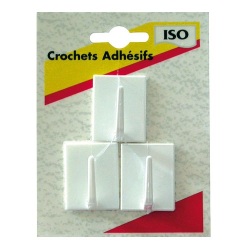 Crochet adhésif - carré - blanc - lot de 3