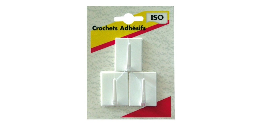 Crochet adhésif - carré - blanc - lot de 3