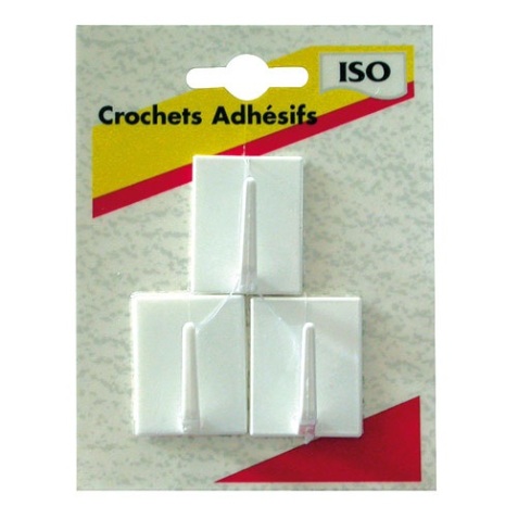Crochet adhésif - carré - blanc - lot de 3